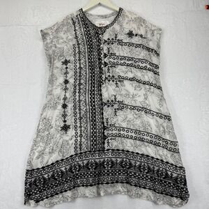 JOHNNY‎ WAS KANCHAI DRESS Size L Embroidered Floral Print Linen Blend Tunic